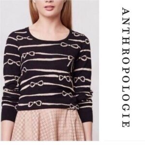 Anthropologie HWR Bow Ribbon Ruled intarsia stripe Sweater Pullover Sz S